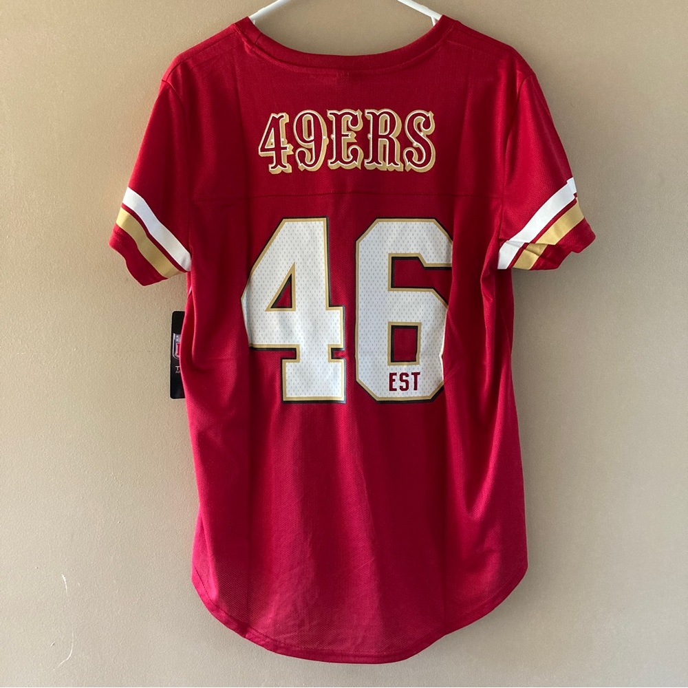 NWT 49ers Team Apparel NFL Mesh Jersey w/ Saloon Font - Size XL Youth/L Womens